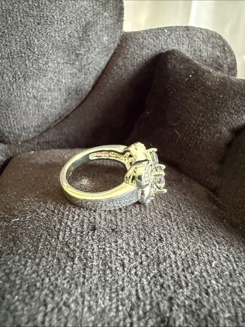 Silver Heart Double Stone Ring with Mystic Rainbow CZ